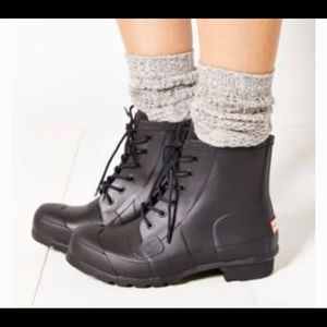 HUNTER Original Lace-Up Rain Boot in Black Women's Size 8